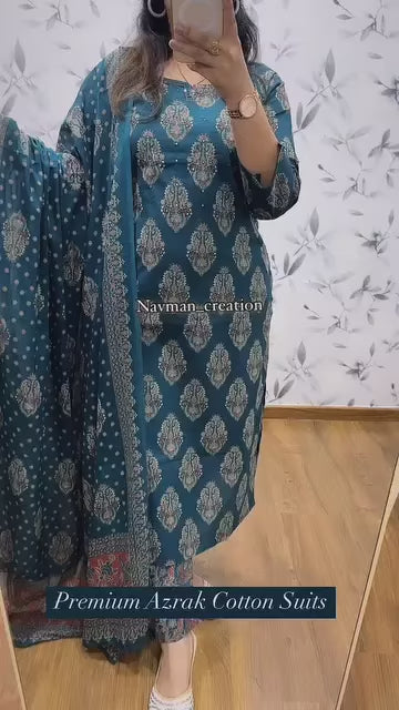 Arial Blue Pure Cotton Straight Kurta Set