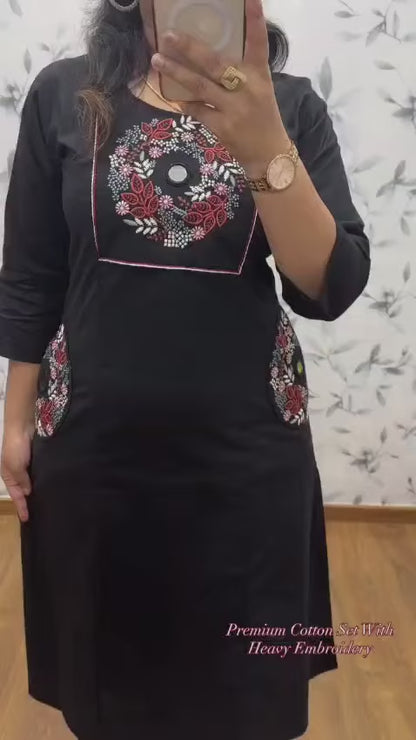 Stylish Embroidery Solid Kurti With Pant Set