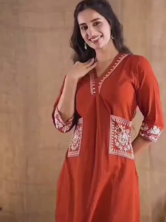 Khubsurat Dark Blue Slub Cotton Co-ord Set with Embroidery & Lace Work