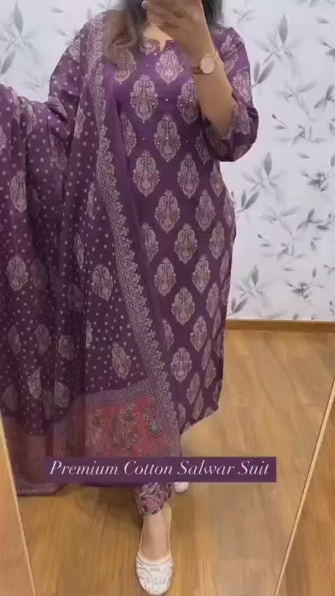 Arial Blue Wine Cotton Straight Kurta Set