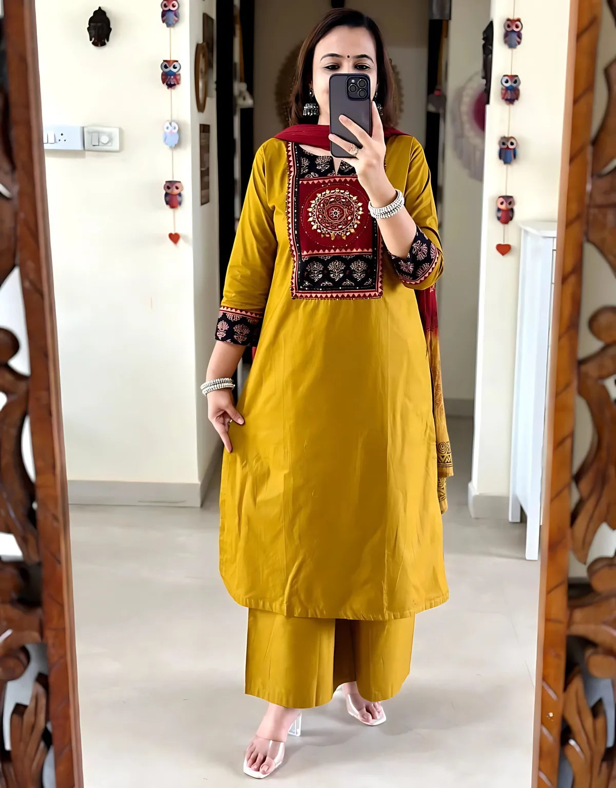 Rajasthani Mirror Work Yellow Kurti Dupatta Set